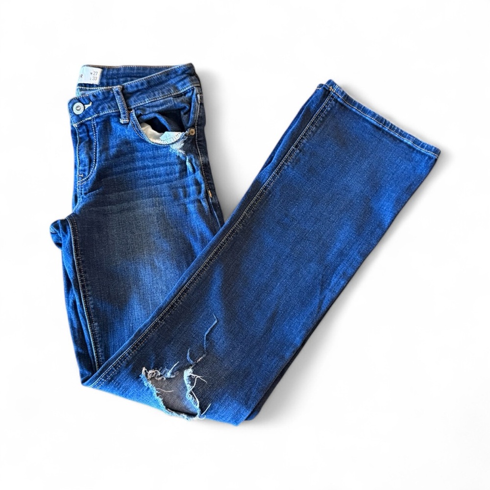 Hollister Bootcut Jeans Women’s Sz 5R W27 L33 Dark Wash Distress Low Rise Denim